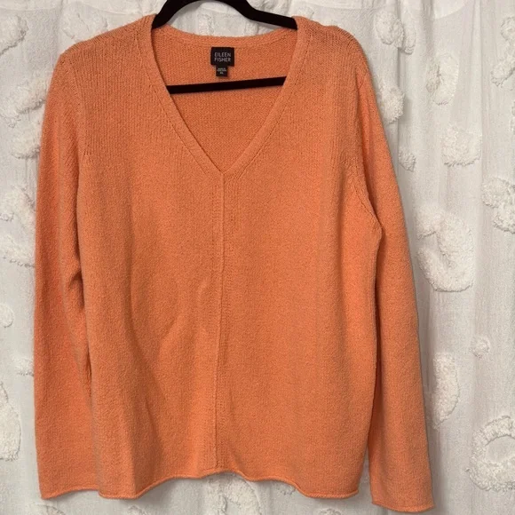 Orange V-Neck Sweater By Eileen Fisher XL - Picture 3 of 7
